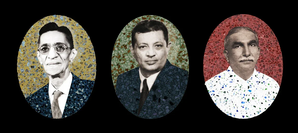 The Story of Bharat for Bharat Floorings and Tiles — founders' portraits with tile-textured clothing