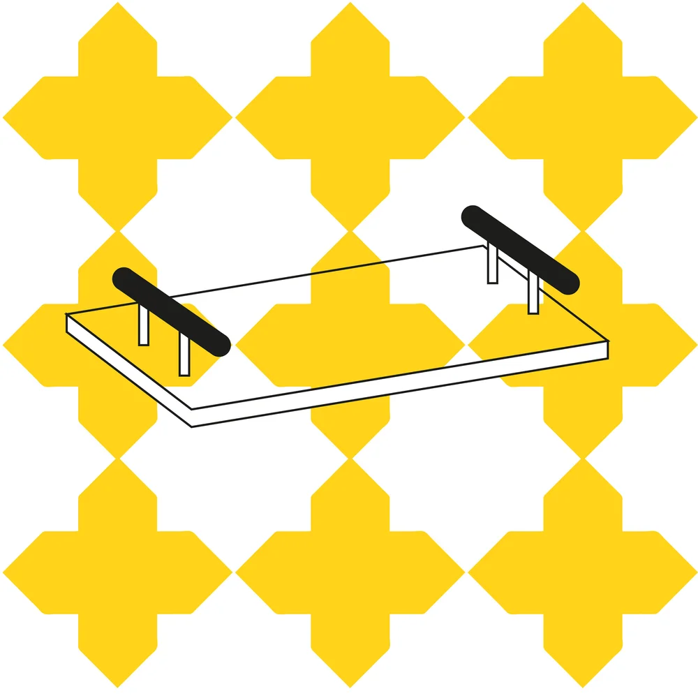 BFT Home illustrated product reveal with yellow pattern featuring serving tray