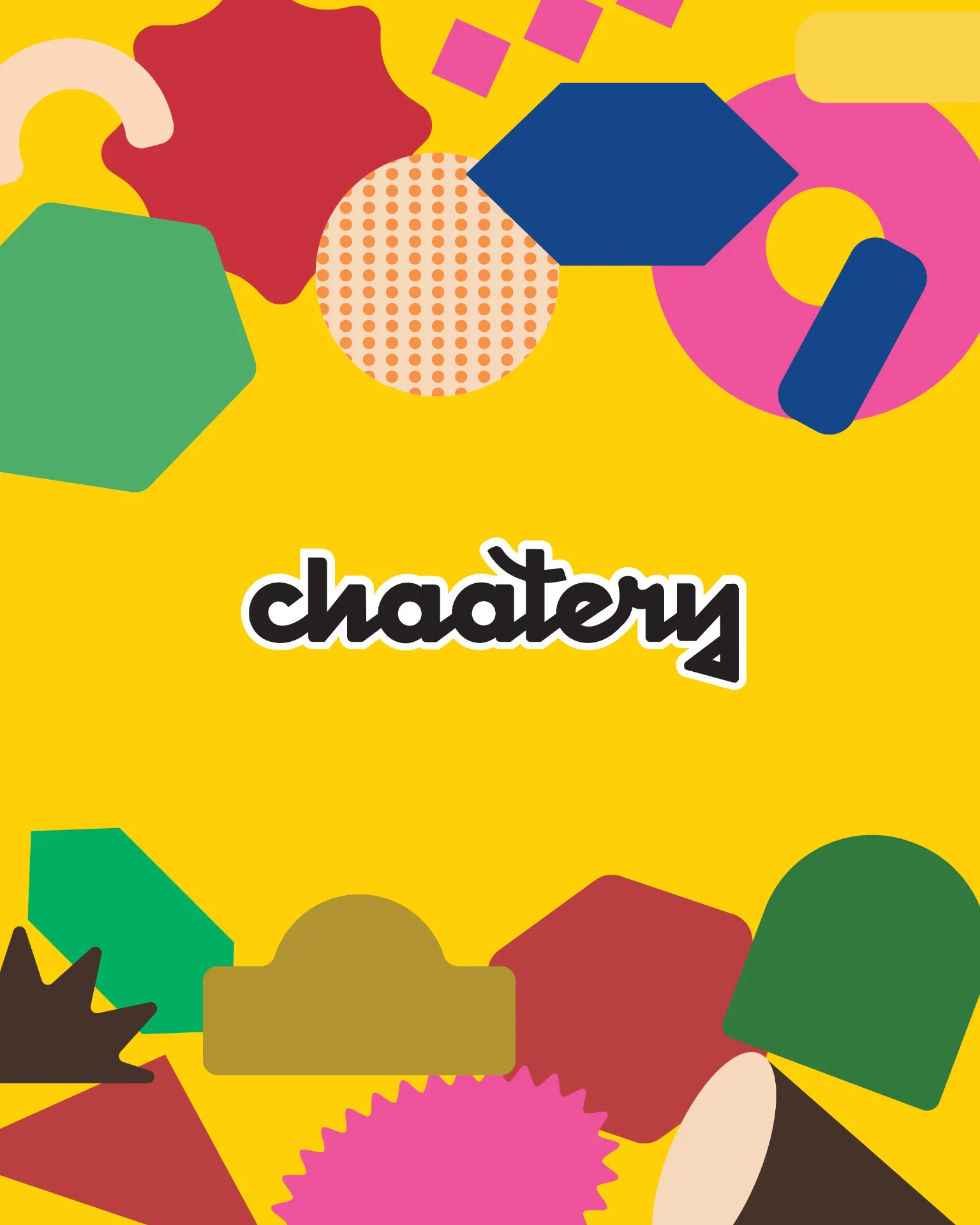CHAATERY - Colorful abstract brand pattern with vibrant shapes on yellow background