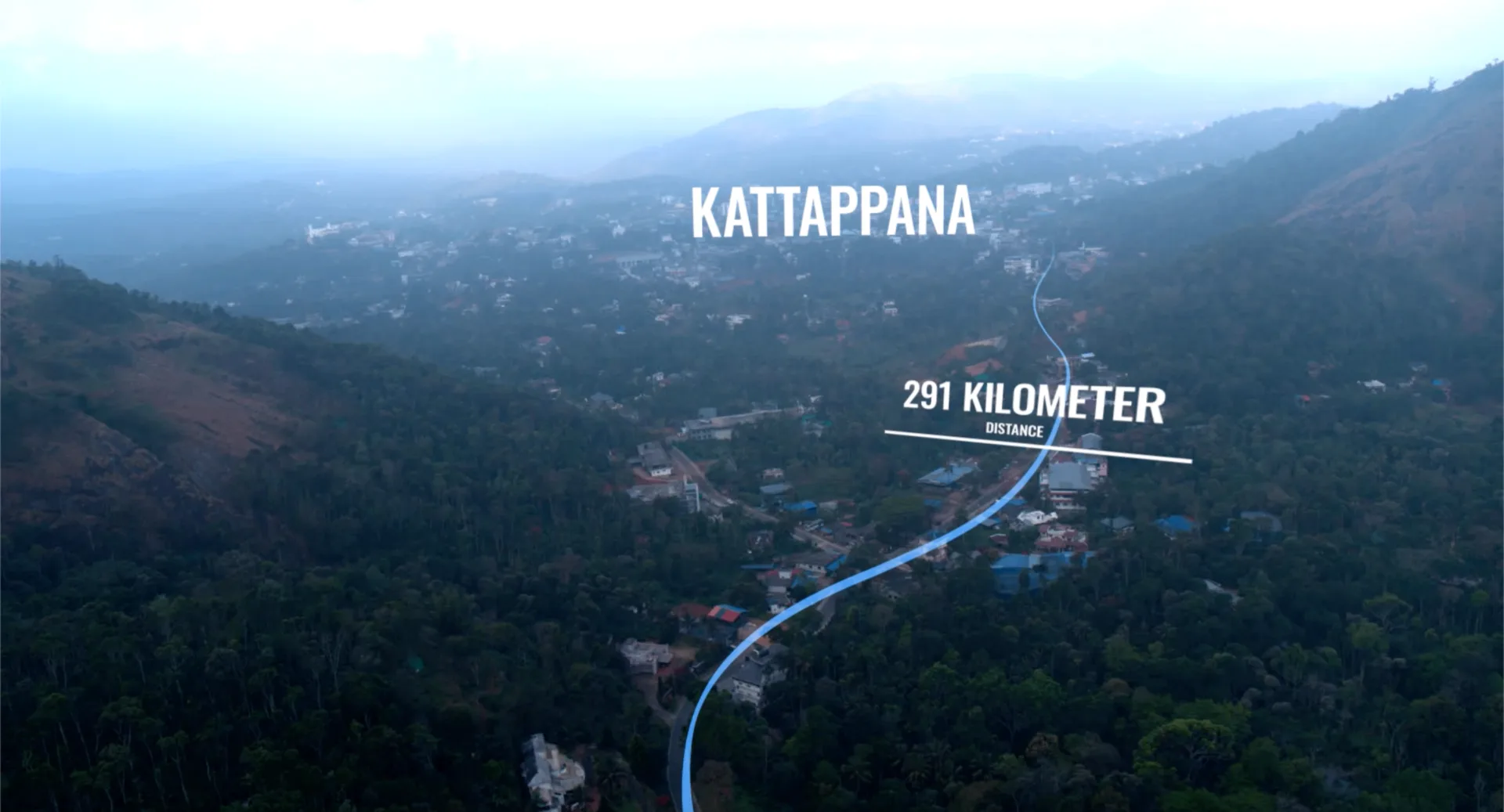 Curry & Cyanide - Kattappana aerial view with 291 kilometer distance marker