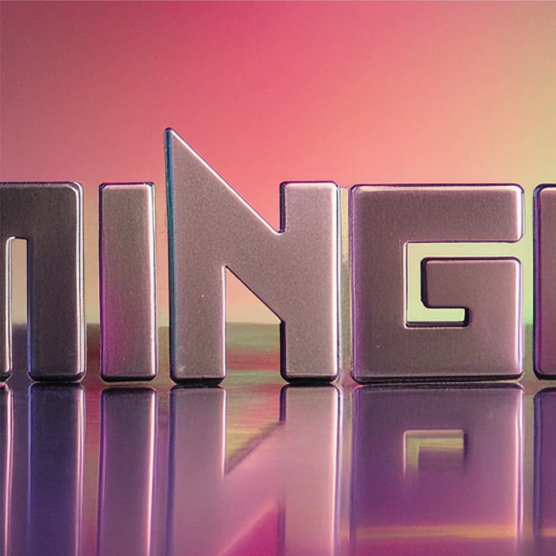 GamingCon metallic letter elements ING with vibrant pink and orange gradient lighting