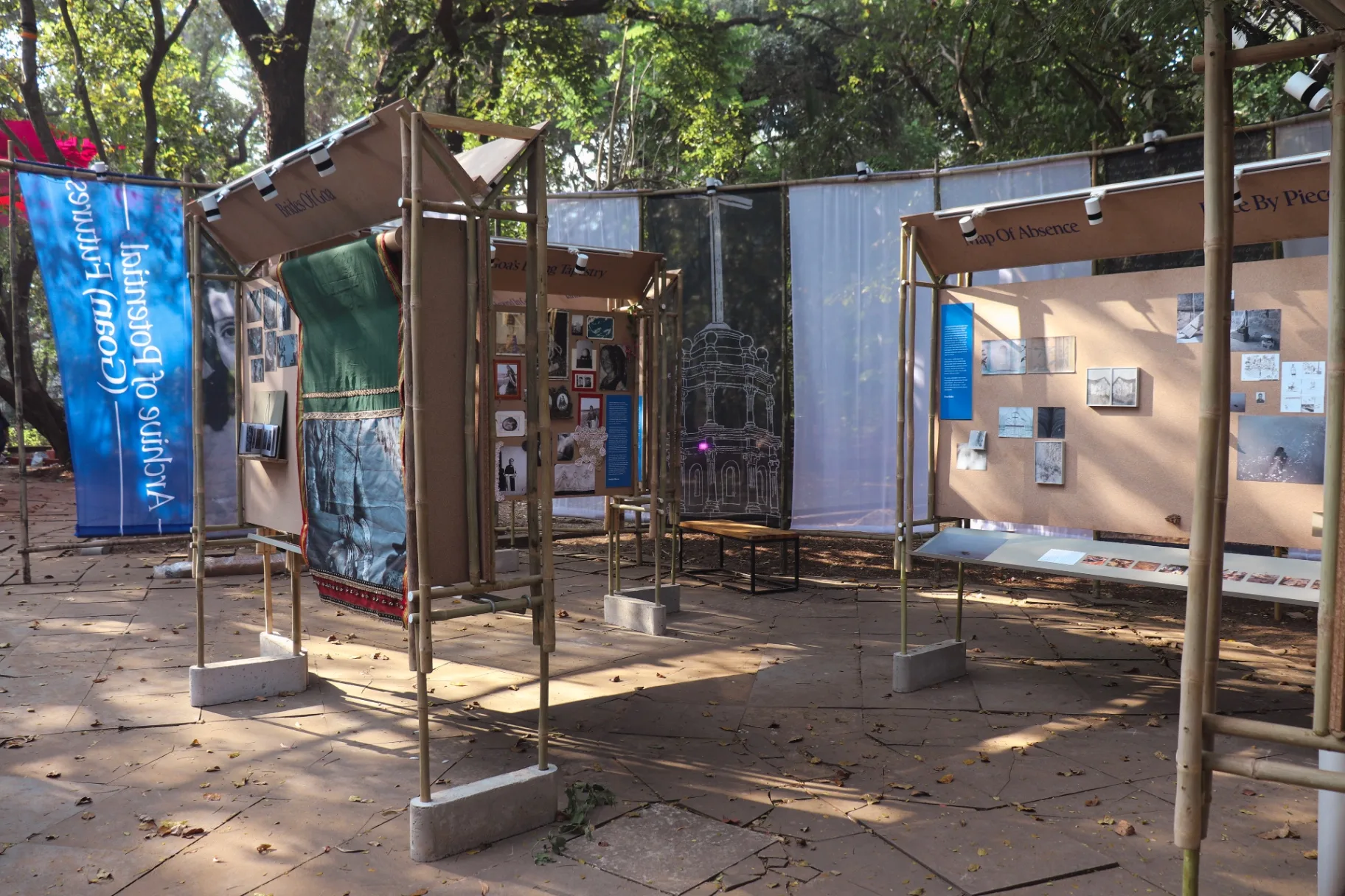 GOA FAMILIA - Outdoor exhibition pods arranged in Goa showcasing interconnected family narratives