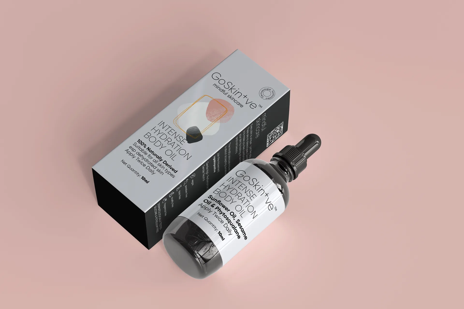 GoSkin+ve Intense Hydration Body Oil with premium packaging box showcasing sunflower oil and phytosqualane formula