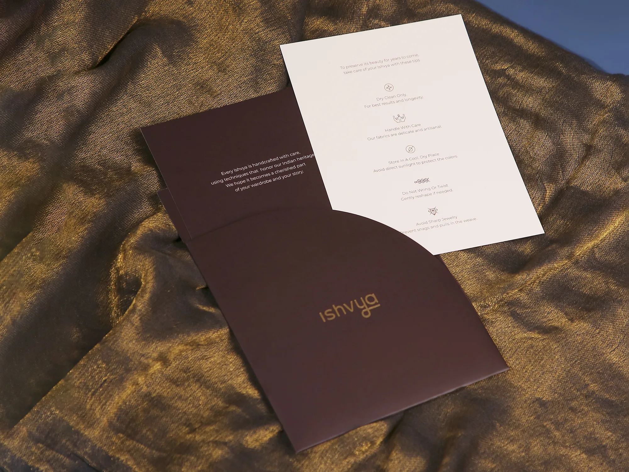 Ishvya packaging - care card on fabric