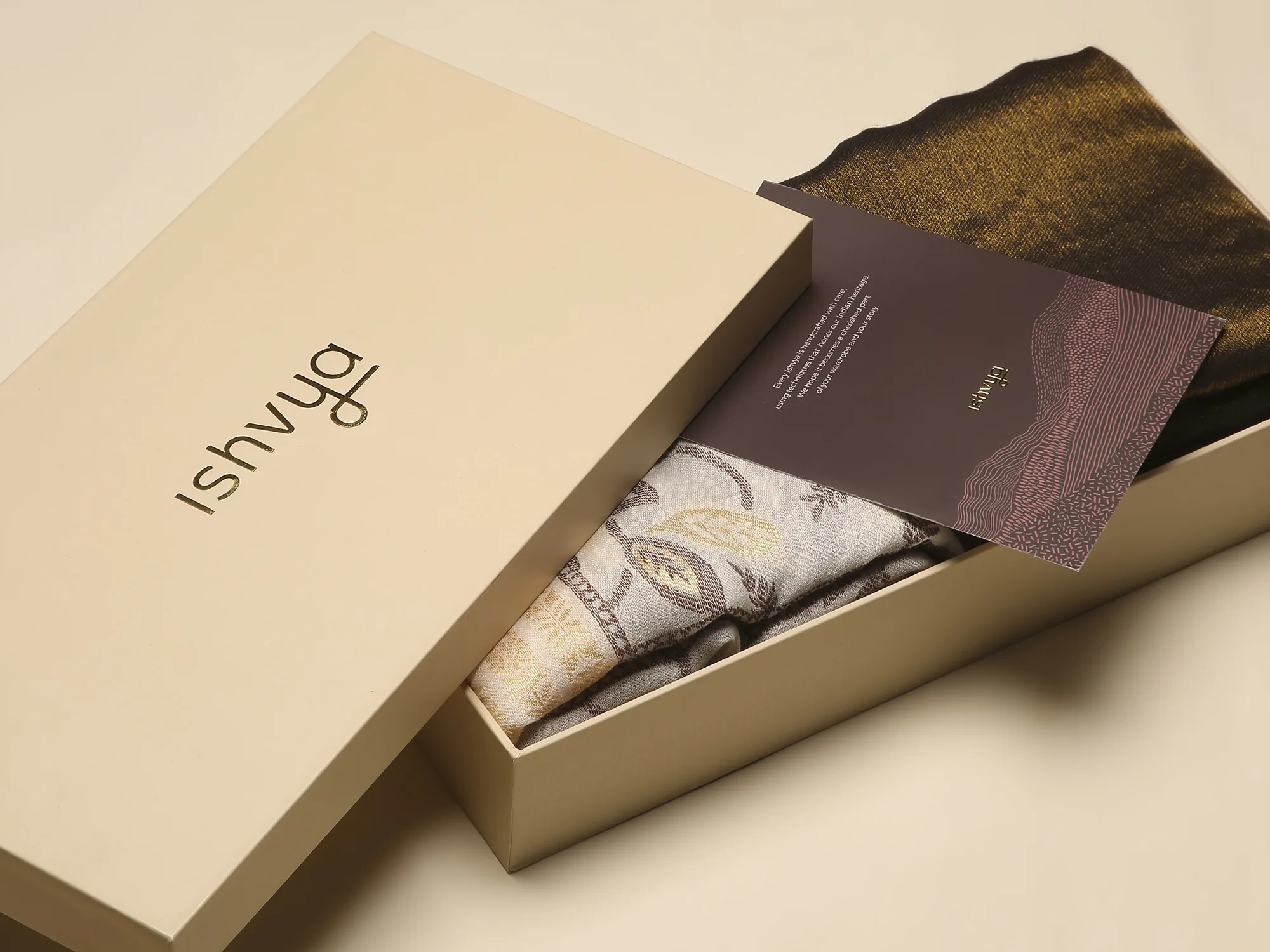 Ishvya packaging - beige box with shawl