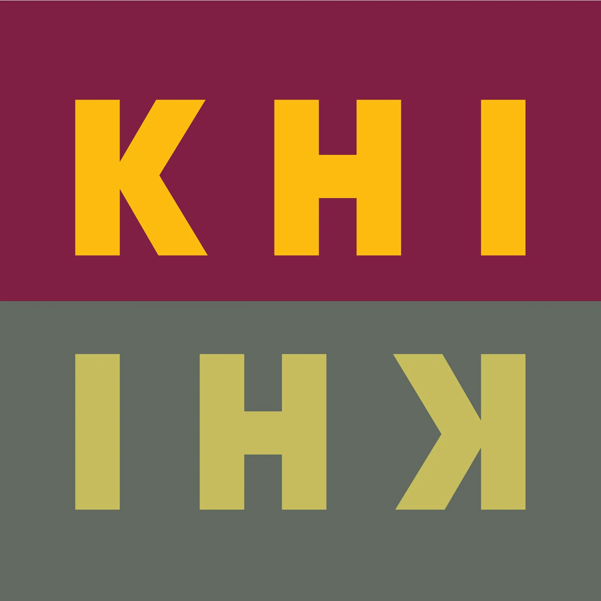 KHI KHI brand identity in yellow lettering on burgundy background with complementary olive and gray color palette