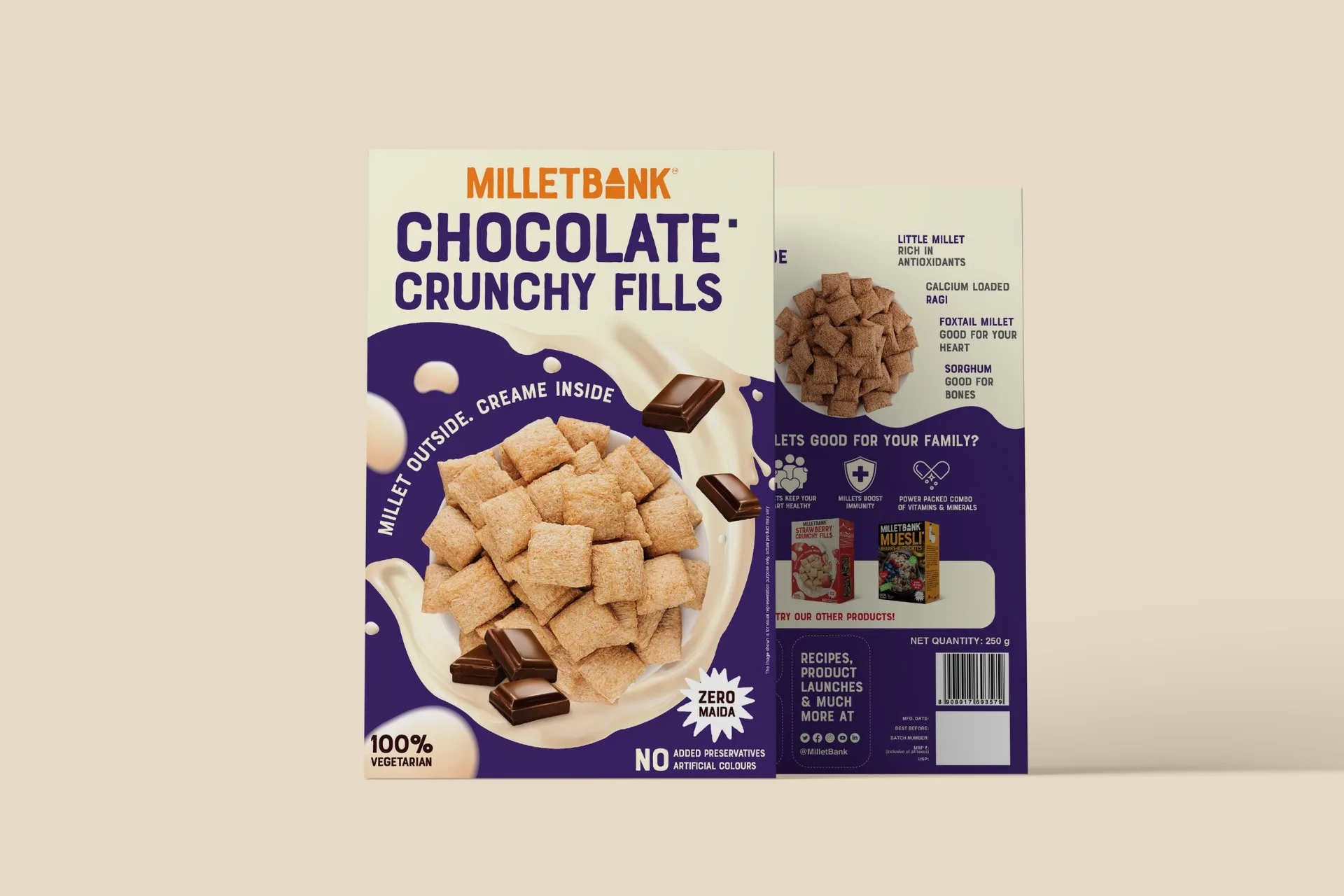 Millet Bank - Chocolate Crunchy Fills packaging design
