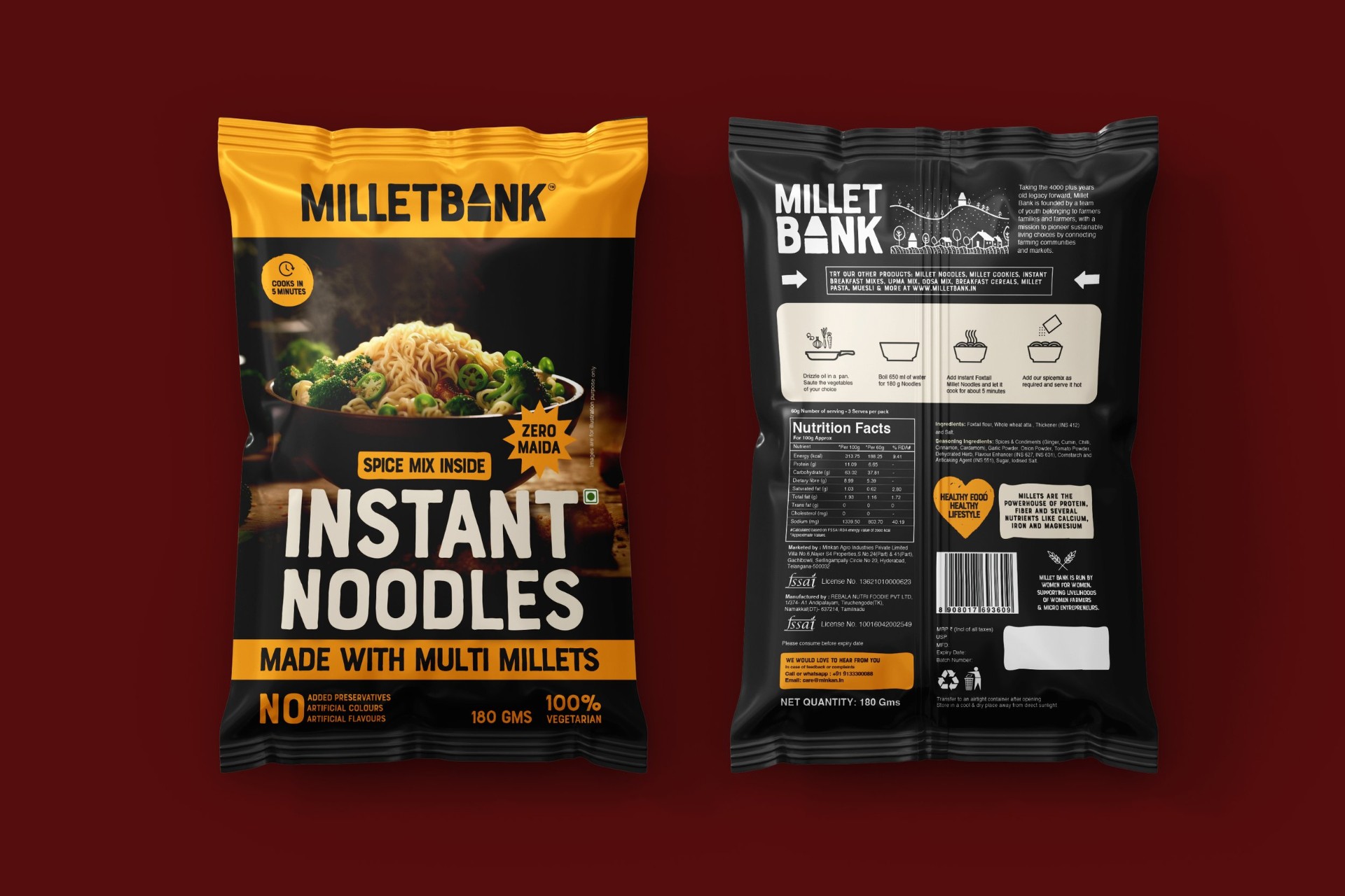 Millet Bank - Instant noodles with spice mix inside