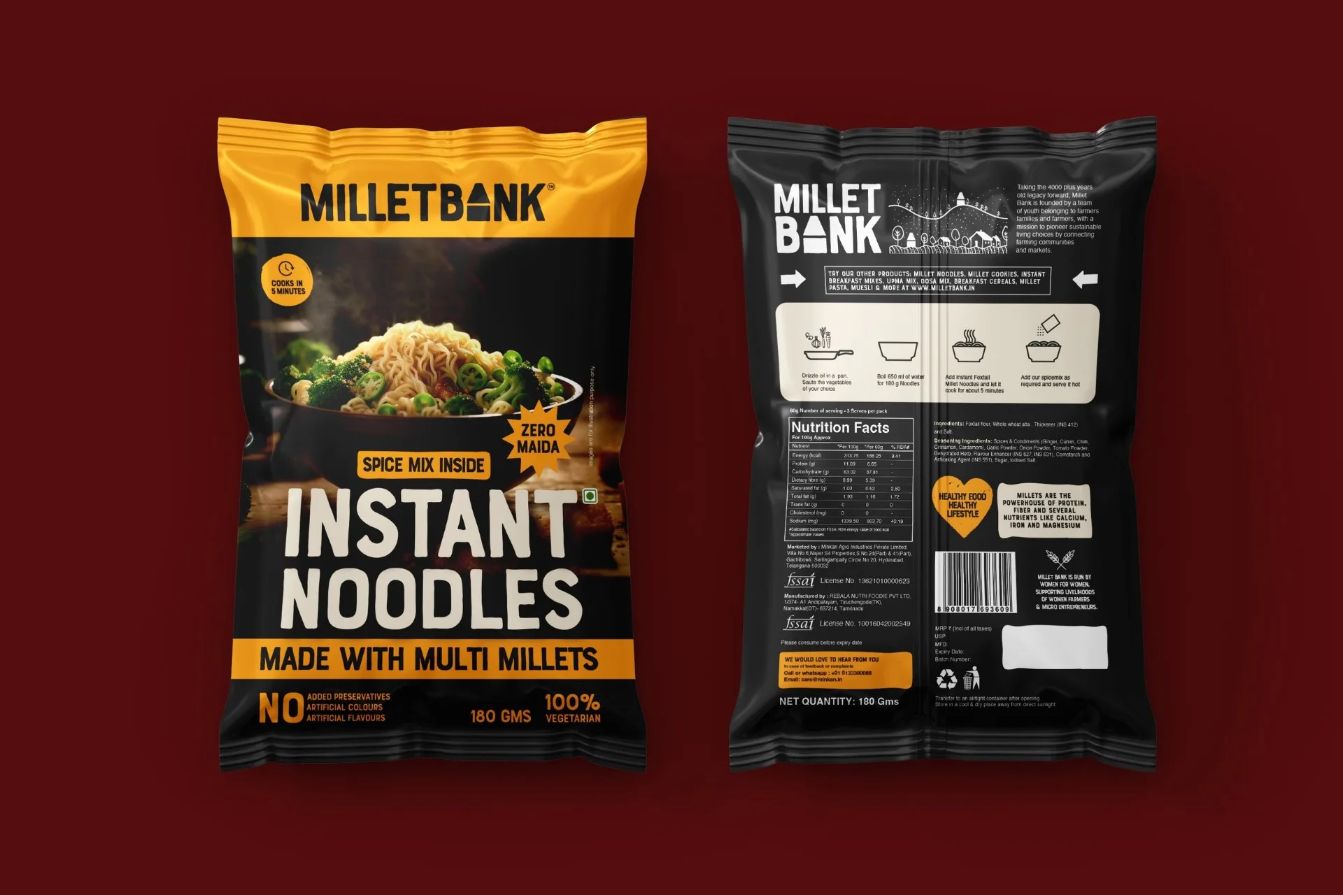 Millet Bank - Instant noodles with spice mix inside